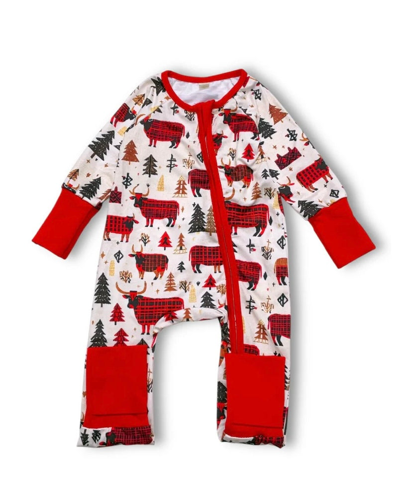 Plaid Bull Printed Baby Romper