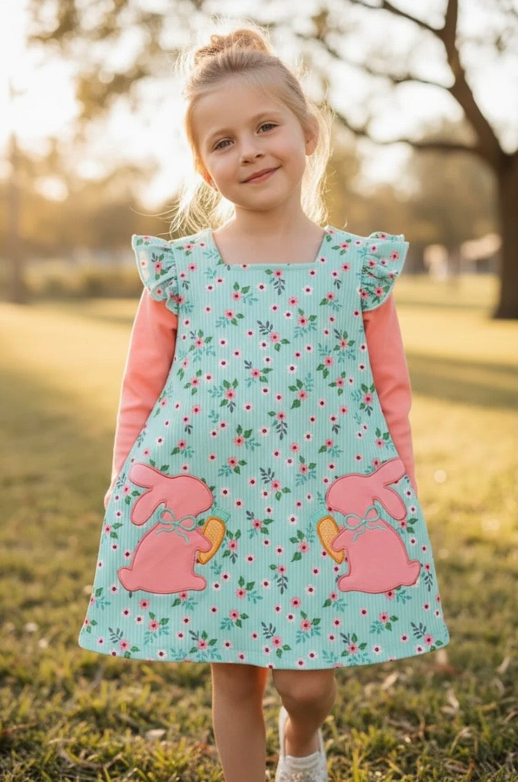 Floral Ribbed Long Sleeve Bunny Dress