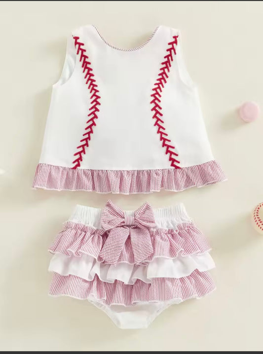 Girls 2 piece Ruffle Baseball Set
