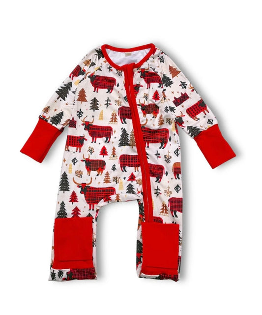 Plaid Bull Printed Baby Romper