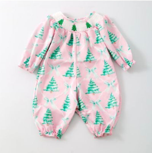 Pink Tree Smocked Romper