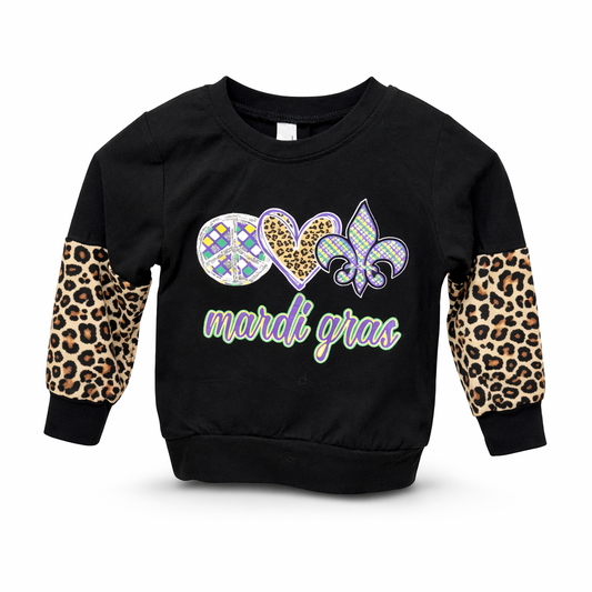 Mardi Gras Leopard Sleeve Sweatshirt
