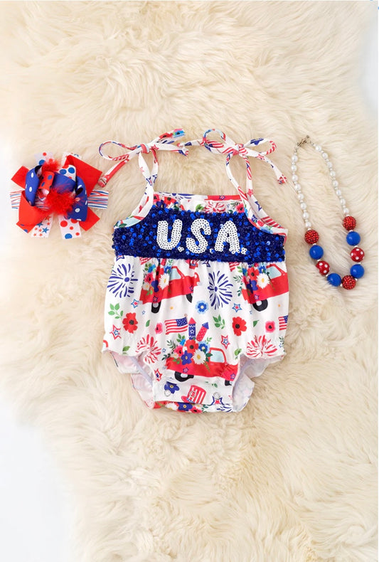 USA SEQUINS DETAIL BABY ONESIE W/SNAPS