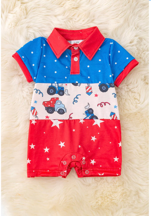 MULTI-PRINTED PATRIOTIC BOYS BABY ROMPER WITH SNAPS