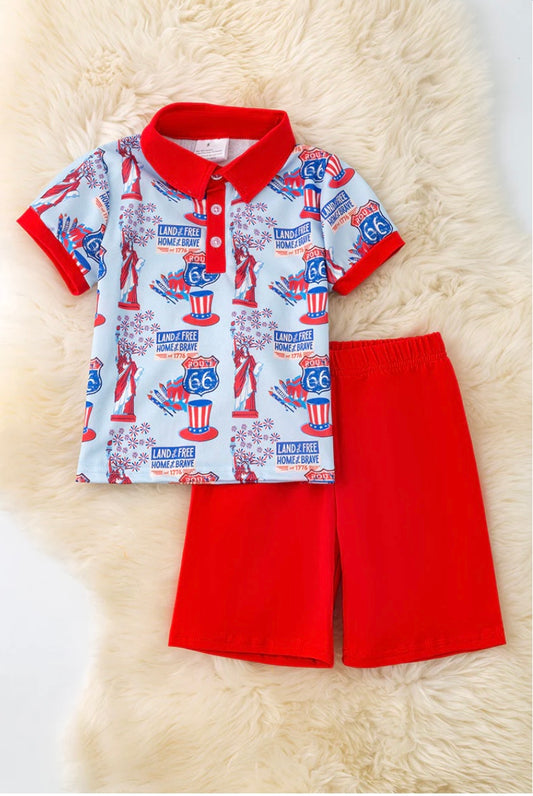 ROUTE 66 BOYS PRINTED PATRIOTIC 2 PIECE SET
